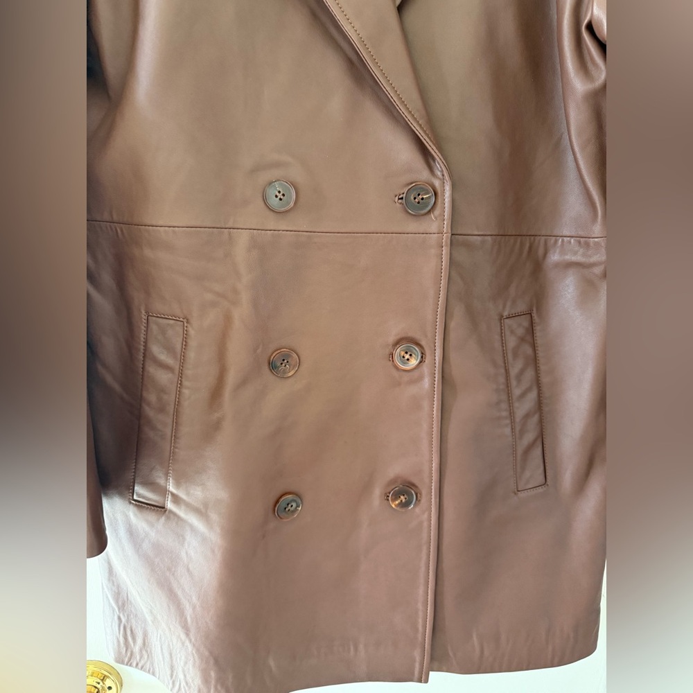 NWOT Bernardo Brown Double-Breasted Leather Jacket - Picture 3 of 5